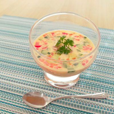 カラフル野菜とチャンジャのひんやり♪ミルクスープ